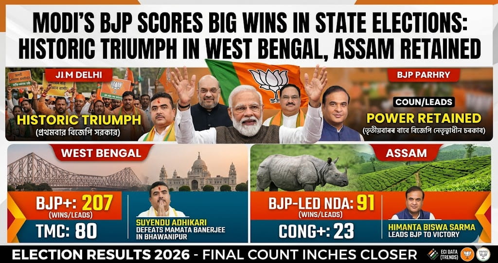 BJP Scores Big Wins in State Elections Historic Triumph in West Bengal Assam Retained